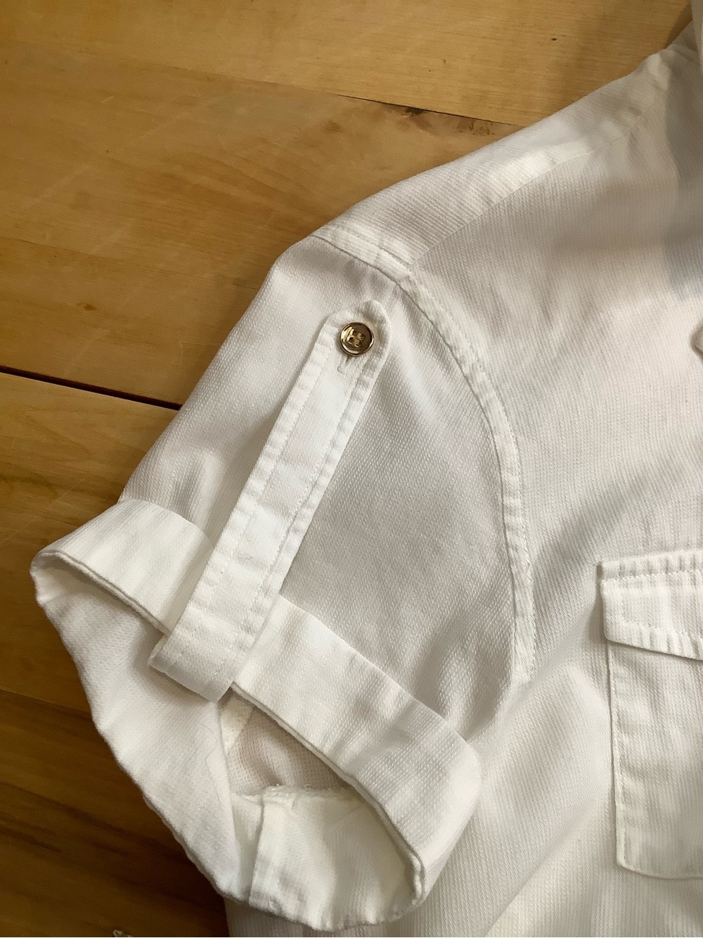 Jones New York Signature White Cotton Utility Shirt Gold Button Size M - Picture 7 of 11